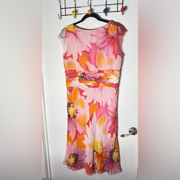 Escada Silk Floral Sleeveless Midi Dress Pink Orange Size 42 - Picture 3 of 9